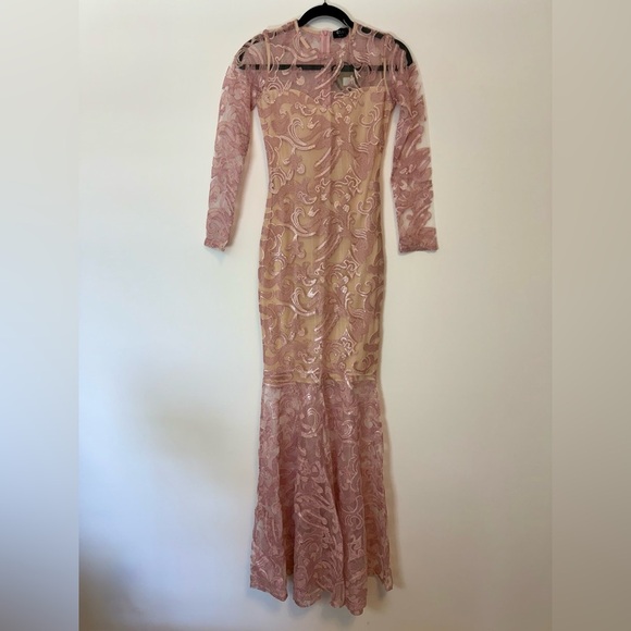 ASOS Club Sequined Pink Occasional Mermaid Long Sleeves Dress Size 2 - Picture 1 of 11